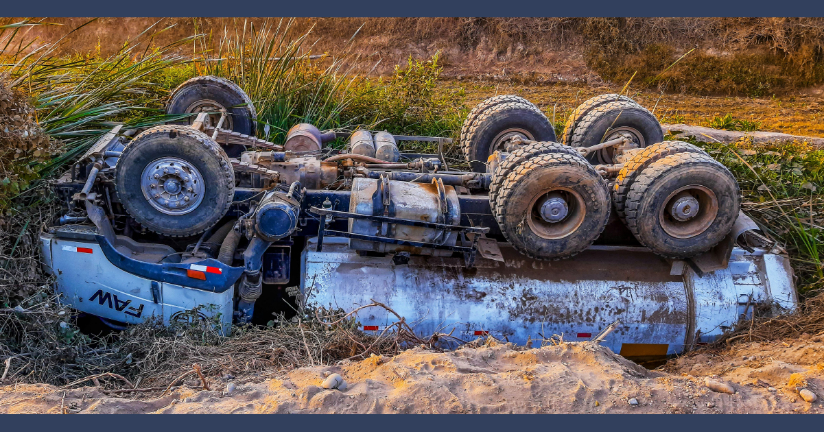 Rolled over truck by roadside