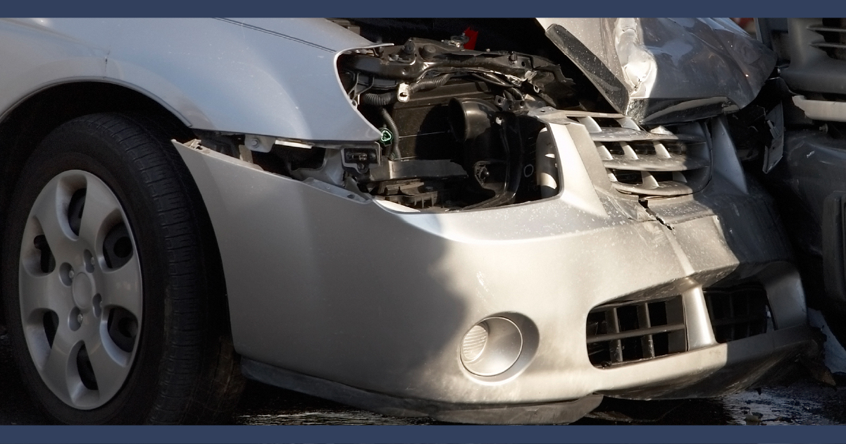 damaged front end of a car after an accident