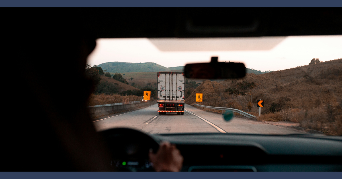 Driver view of a truck in front of them on the road